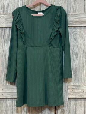 Members Mark Girls Long Sleeve Ruffled Knit Dress - Dark Green Sz 7/8
